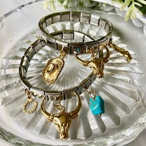 Stainlesssteel vintage Italian style expansion Gold & Silver Charm Bracelet Set